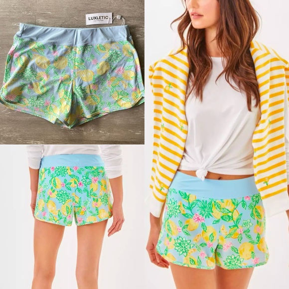 NWT Lilly Pulitzer 3.5" Luxletic Bicci Running Short in Bluette Make Lemonade - Picture 1 of 9